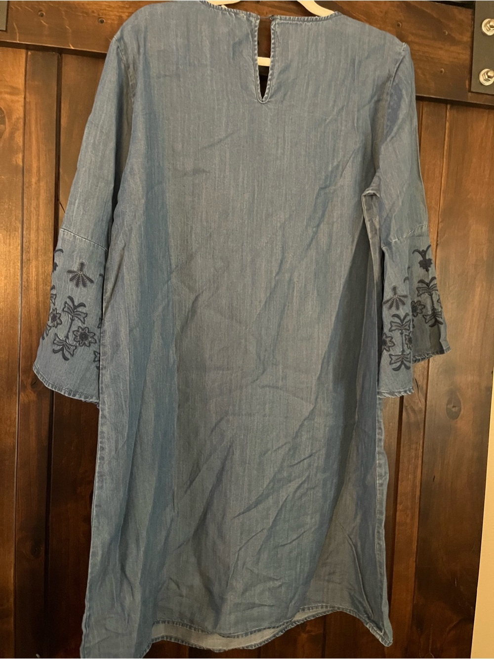 Embroidered Chambray tunic Dress in Light Blue - Picture 5 of 6